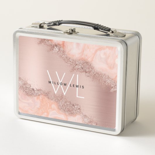 Roos Gold Blush Roze Geode Glitter Monogram (Voorkant)