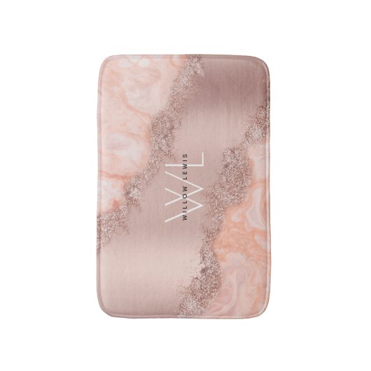 Roos Gold Blush Roze Geode Glitter Monogram Badmat (Voorkant Verticaal)