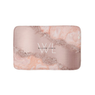 Roos Gold Blush Roze Geode Glitter Monogram Badmat