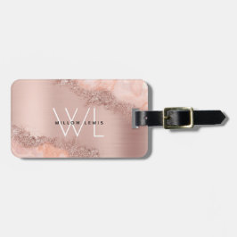 Roos Gold Blush Roze Geode Glitter Monogram Bagagelabel