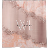 Roos Gold Blush Roze Geode Glitter Monogram Douchegordijn (Voorkant)
