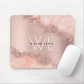 Roos Gold Blush Roze Geode Glitter Monogram Muismat (Met muis)