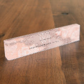 Roos Gold Blush Roze Geode Glitter Monogram Naambordje (Zijkant)