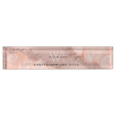 Roos Gold Blush Roze Geode Glitter Monogram Naambordje (Voorkant)
