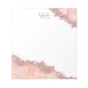 Roos Gold Blush Roze Geode Glitter Monogram Notitieblok