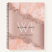 Roos Gold Blush Roze Geode Glitter Monogram Notitieboek (Voorkant)