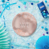 Roos Gold Blush Roze Geode Glitter Monogram Papieren Bordje (Feest)
