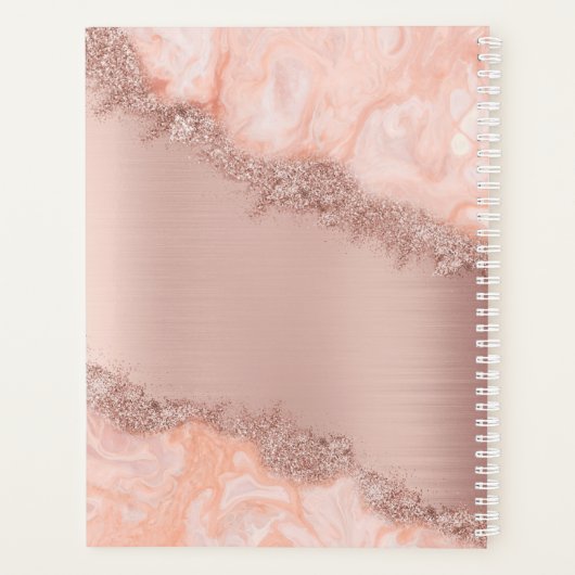 Roos Gold Blush Roze Geode Glitter Monogram Planner (Achterkant)