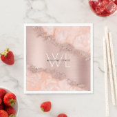 Roos Gold Blush Roze Geode Glitter Monogram Servet (Insitu)