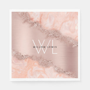Roos Gold Blush Roze Geode Glitter Monogram Servet