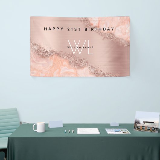 Roos Gold Blush Roze Geode Glitter Monogram Spandoek (Beurs)