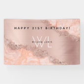 Roos Gold Blush Roze Geode Glitter Monogram Spandoek (Horizontaal)