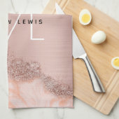 Roos Gold Blush Roze Geode Glitter Monogram Theedoek (Quarter Fold)