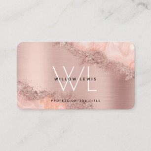 Roos Gold Blush Roze Geode Glitter Monogram Visitekaartje