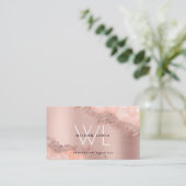 Roos Gold Blush Roze Geode Glitter Monogram Visitekaartje (Staand voorkant)