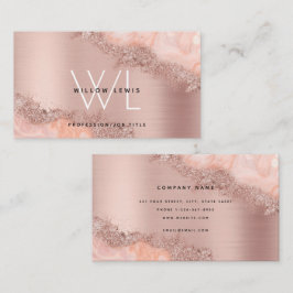 Roos Gold Blush Roze Geode Glitter Monogram Visitekaartje