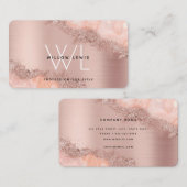 Roos Gold Blush Roze Geode Glitter Monogram Visitekaartje (Voorkant / Achterkant)