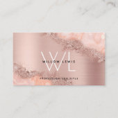 Roos Gold Blush Roze Geode Glitter Monogram Visitekaartje (Voorkant)