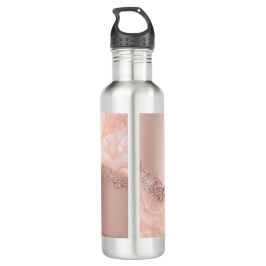 Roos Gold Blush Roze Geode Glitter Monogram Waterfles (Achterkant)