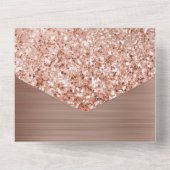 Roos Gold Blush Roze Glam Glitter All In One Uitnodiging (Achterkant)