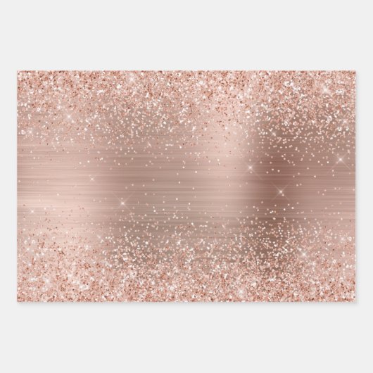 Roos Gold Blush Roze Glam Glitter Inpakpapier Vel (Voorkant 3)
