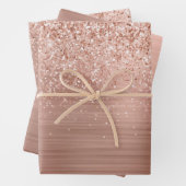 Roos Gold Blush Roze Glam Glitter Inpakpapier Vel (In situ)