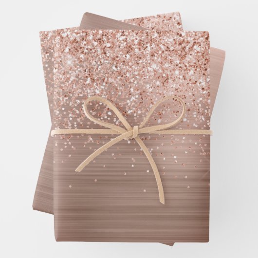 Roos Gold Blush Roze Glam Glitter Inpakpapier Vel (In situ)