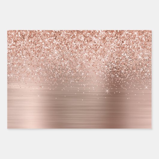 Roos Gold Blush Roze Glam Glitter Inpakpapier Vel (Voorkant)