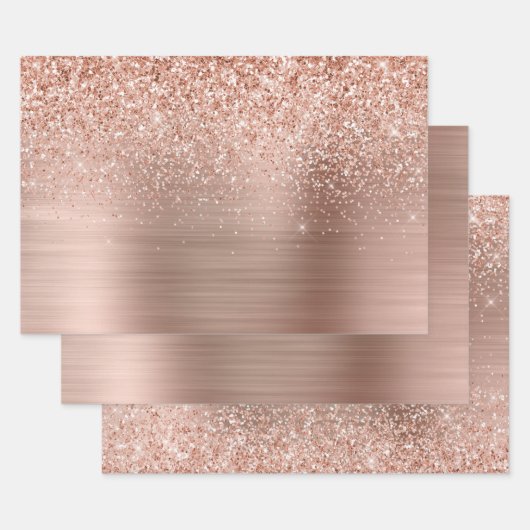 Roos Gold Blush Roze Glam Glitter Inpakpapier Vel (Set)