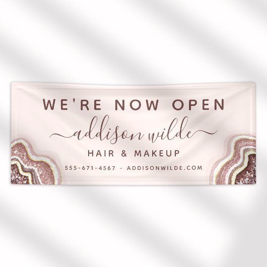 Roos Gold Blush roze glitter Agate Geode Business Spandoek