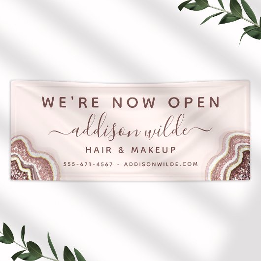 Roos Gold Blush roze glitter Agate Geode Business Spandoek