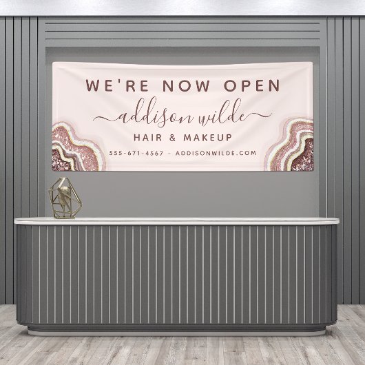 Roos Gold Blush roze glitter Agate Geode Business Spandoek