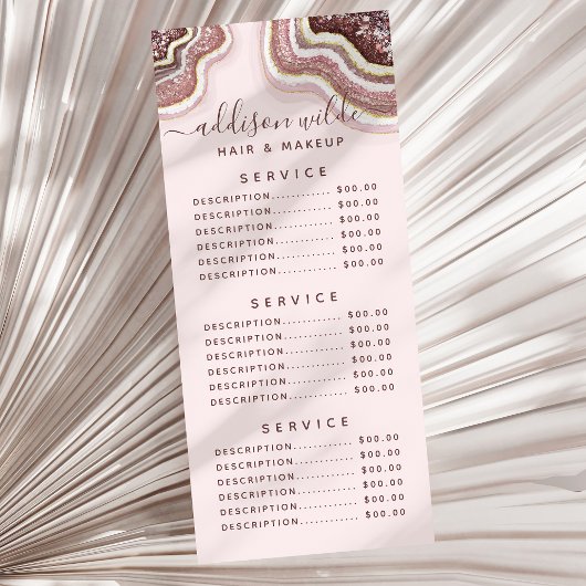 Roos Gold Blush roze glitter Agate Geode Reclamekaart