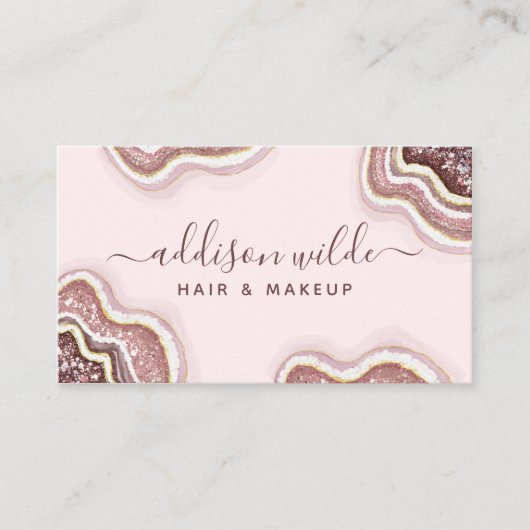 Roos Gold Blush roze glitter Agate Geode Visitekaartje (Voorkant)