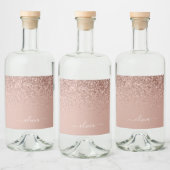 Roos Gold Blush Roze Glitter Chic Monogram Naam Likeurfles Etiket (Flessen)