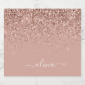 Roos Gold Blush Roze Glitter Chic Monogram Naam Likeurfles Etiket (Enkel label)