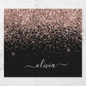 Roos Gold Blush Roze Glitter Chic Monogram Naam Likeurfles Etiket (Enkel label)