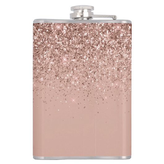 Roos Gold Blush Roze Glitter Custom Monogram Name Heupfles (Achterkant)