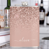 Roos Gold Blush Roze Glitter Custom Monogram Name Heupfles