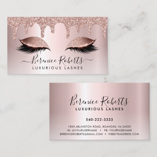 Roos Gold Blush Roze Glitter Drivers Lash Extensio Visitekaartje (Voorkant / Achterkant)