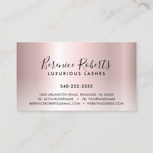 Roos Gold Blush Roze Glitter Drivers Lash Extensio Visitekaartje (Achterkant)