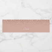 Roos Gold Blush Roze Glitter Elegant Monogram Naam Waterfles Etiket (Enkel label)