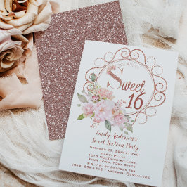 Roos Gold Blush Roze Glitter Floral Sweet 16 Kaart