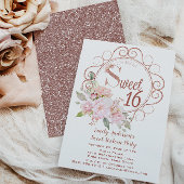 Roos Gold Blush Roze Glitter Floral Sweet 16 Kaart