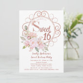 Roos Gold Blush Roze Glitter Floral Sweet 16 Kaart (Staand voorkant)