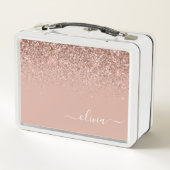 Roos Gold Blush Roze Glitter Girly Monogram Naam (Achterkant)