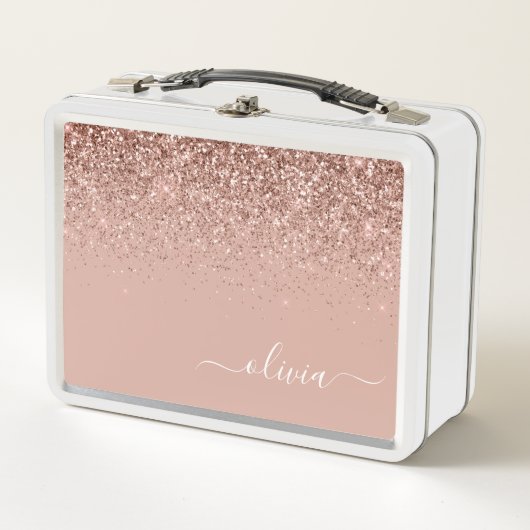 Roos Gold Blush Roze Glitter Girly Monogram Naam (Voorkant)