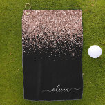 Roos Gold Blush Roze Glitter Girly Monogram Naam Golfhanddoek<br><div class="desc">Roos Gold - Blush roze en Black Sparkle Glitter Brushed Metal Monogram Name Golf Towel. Dit maakt de perfecte liefhebbende 16 verjaardag,  bruiloft,  vrijgezellenfeest,  verjaardagsdag,  baby shower of vrijgezellenfeest voor iemand die van luxe glam en stijl houdt.</div>