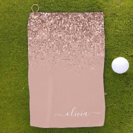 Roos Gold Blush Roze Glitter Girly Monogram Naam Golfhanddoek