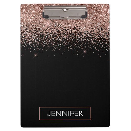 Roos Gold Blush Roze Glitter Girly Monogram Naam Klembord (Voorkant)